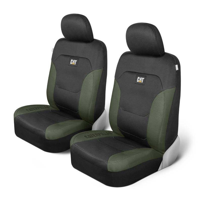 CAT Flexfit Sitzbezüge für Autos, LKWs und SUVs, Vordersitzbezüge, Airbag-kompatibel, Innenraumbezüge, Autozubehör, 2 Stück, schwarz/grün von CAT