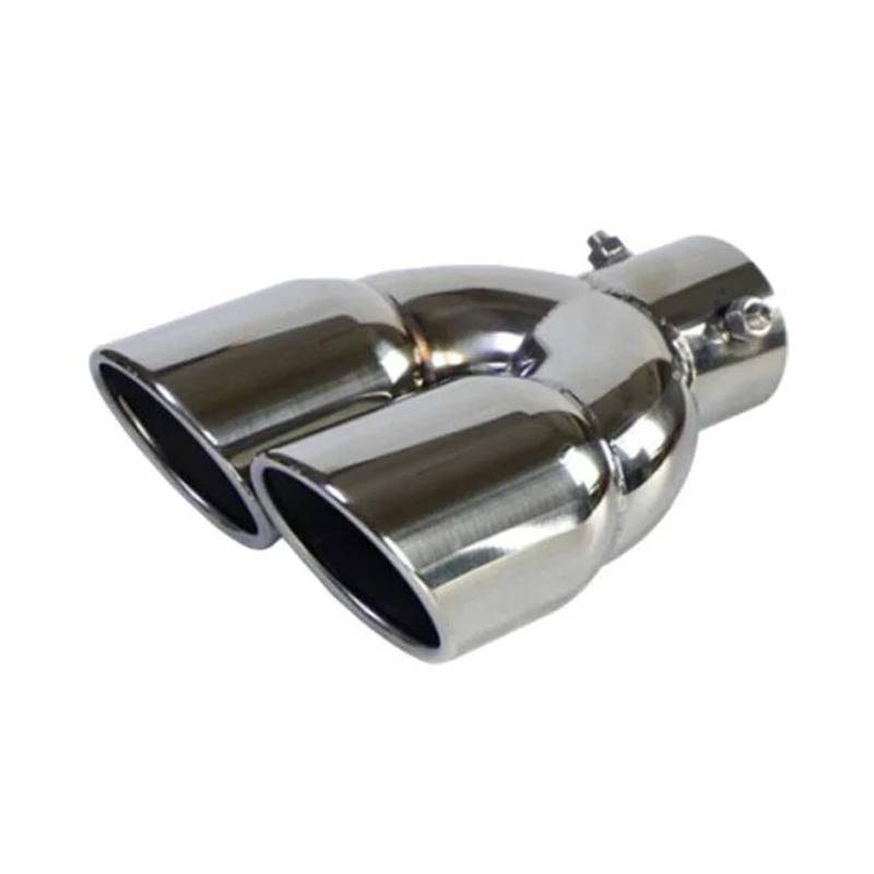 Abgasrohrleitungen 60mm 75mm Autoauspuffspitze Doppelauslass Schalldämpferspitze Endrohr Universal Edelstahl Auspuffsystem Einlass Autoschalldämpfer(63MM Silver) von CAVINBDZ