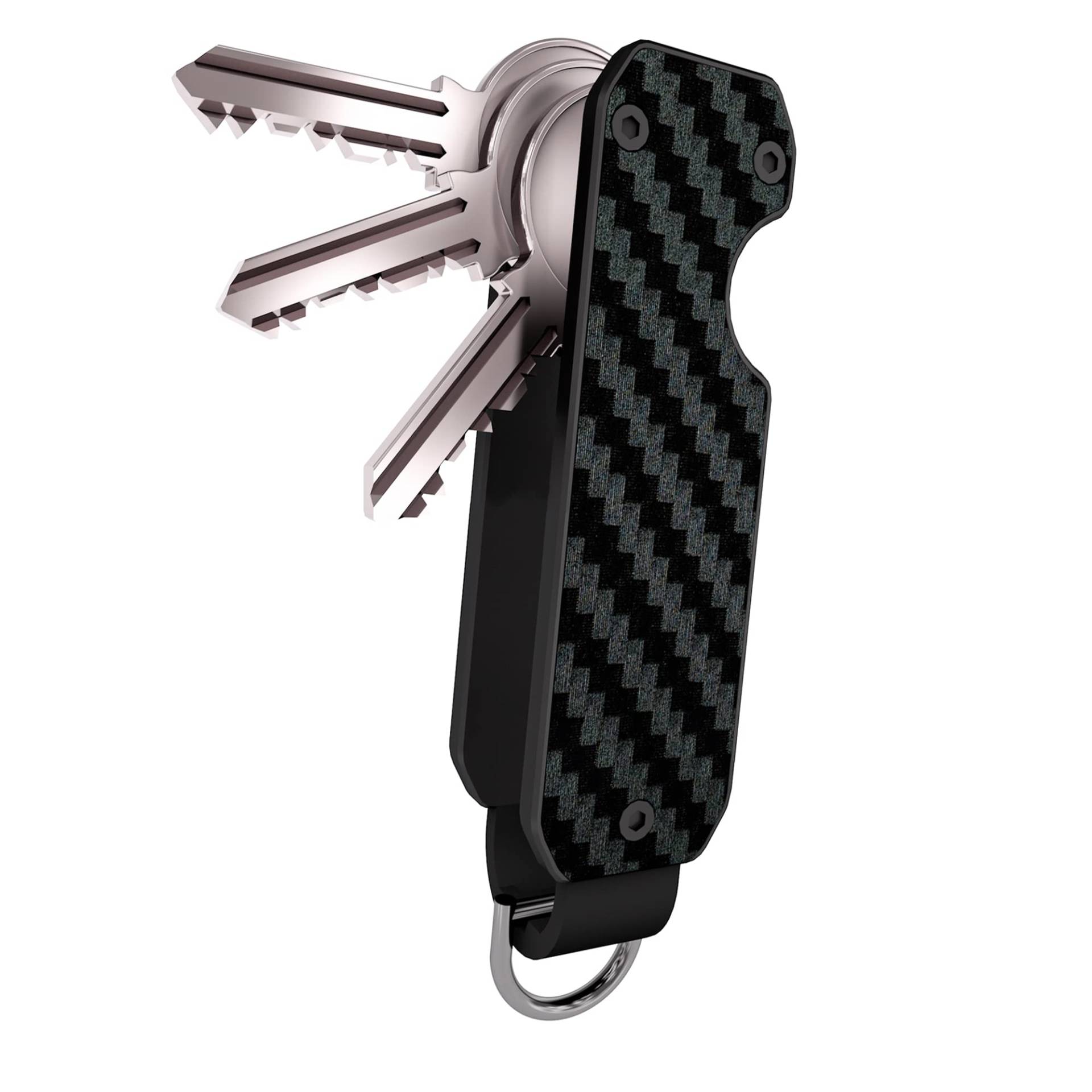 CAXGEK Metallischer Schlüssel-Organizer – Aluminium-Kohlefaser, minimalistischer, innovativer Schlüsselanhänger, sichert 2–5 Schlüssel, Schwarz, Größe M von CAXGEK