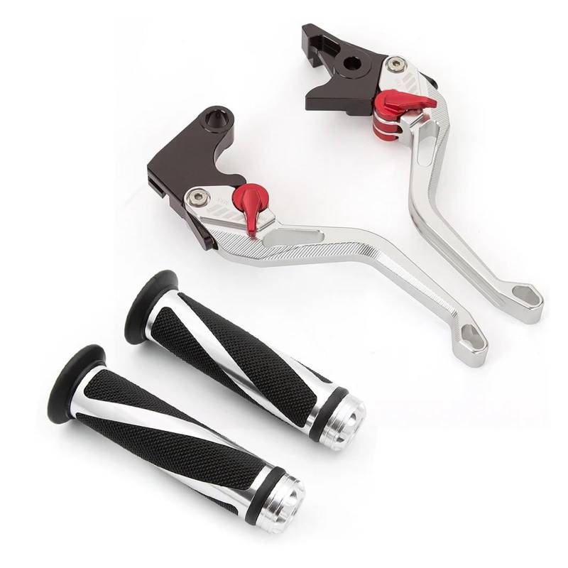 Motorradzubehör CNC Kurzlenker Einstellbare Bremskupplungshebel Für MT-07 MT 07 MT07 FZ07 FZ 07 FZ-07 2014-2021 Kupplungshebel Bremshebel Kupplung(Silver Levers-Grips) von CBCZTLLMVG