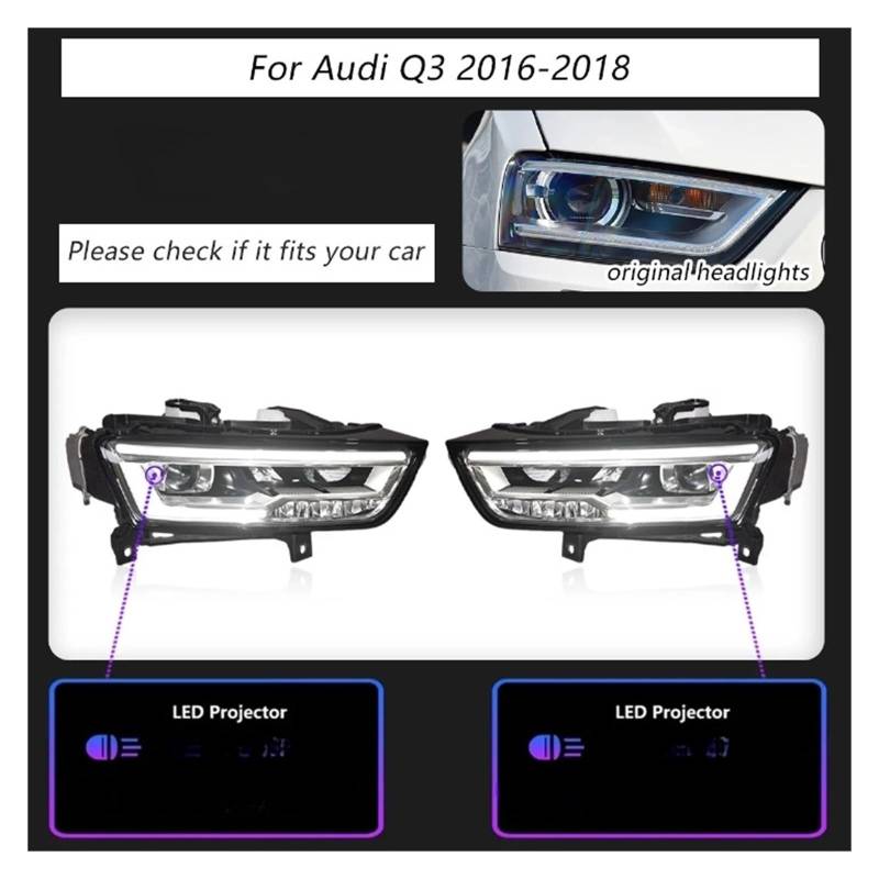 CBXPXVXP Autolicht kompatibel for Audi Q3 2016-2018 Scheinwerfer-Projektor-Kopflampe Tagfahrlicht Autozubehör von CBXPXVXP