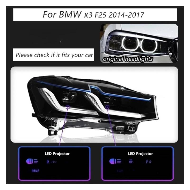 CBXPXVXP Autolichter Scheinwerferbaugruppe Kompatibel for BMW X3 2014-2017 X4 F26 F25 DRL Blinker Projektor Scheinwerfer Plug Play von CBXPXVXP