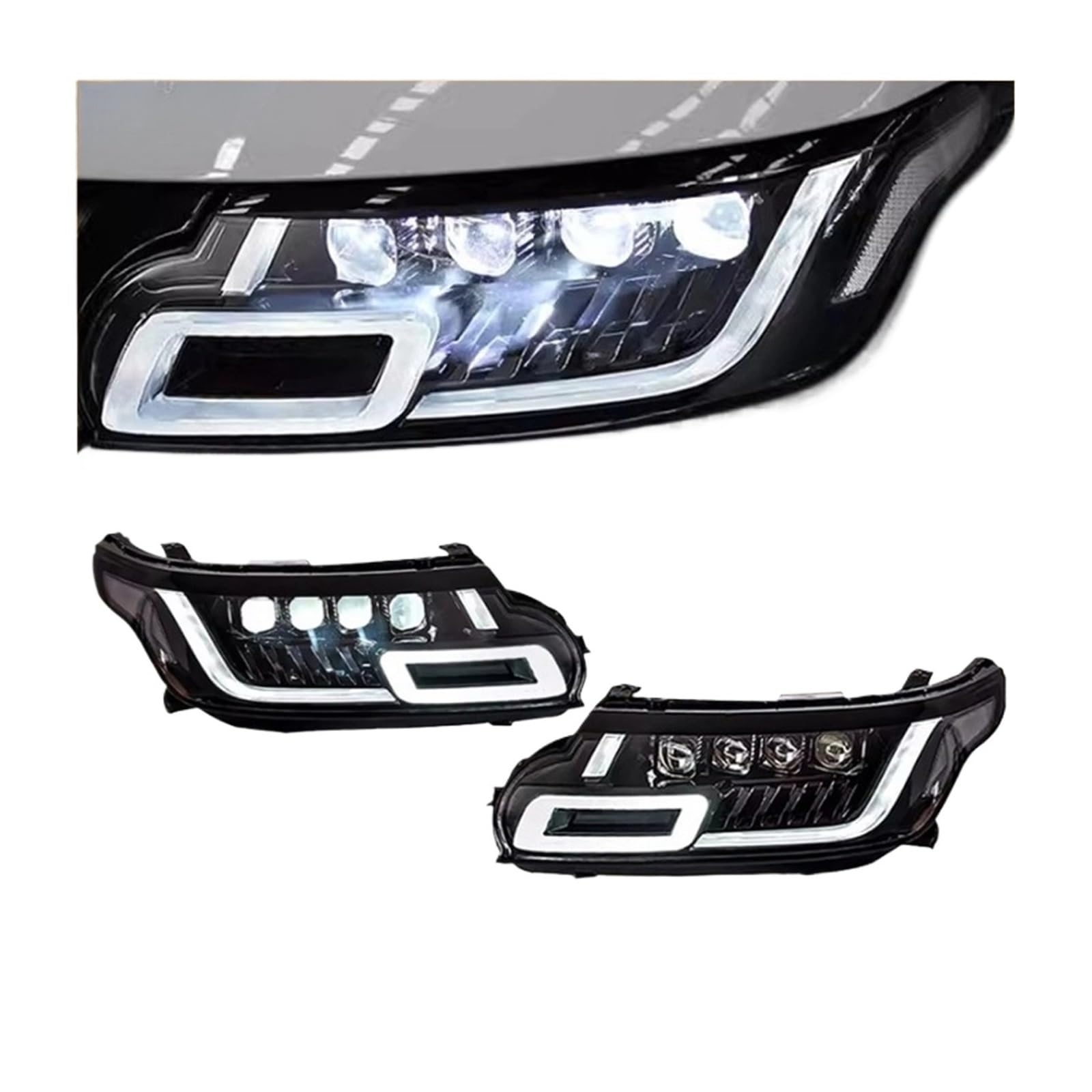 CBXPXVXP Scheinwerfer DRL Dynamische Drehscheinwerferbaugruppe Kompatibel for Land Rover Range Rover Sport L494 14-17 Upgrade 18 Frontscheinwerfer(RHD,4 lens 2pcs) von CBXPXVXP