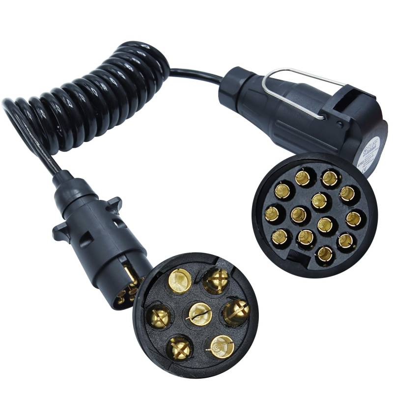 CCLIFE 2.0m 7-polig auf 13 Polig Adapter Stecker Verbindung Verlängerungskabel Spiralkabel Anhängerkabel Adapter für Anhänger Bootstrailer PKW TreckerPKW-Anhänger Caravan Wohnwagen von CCLIFE