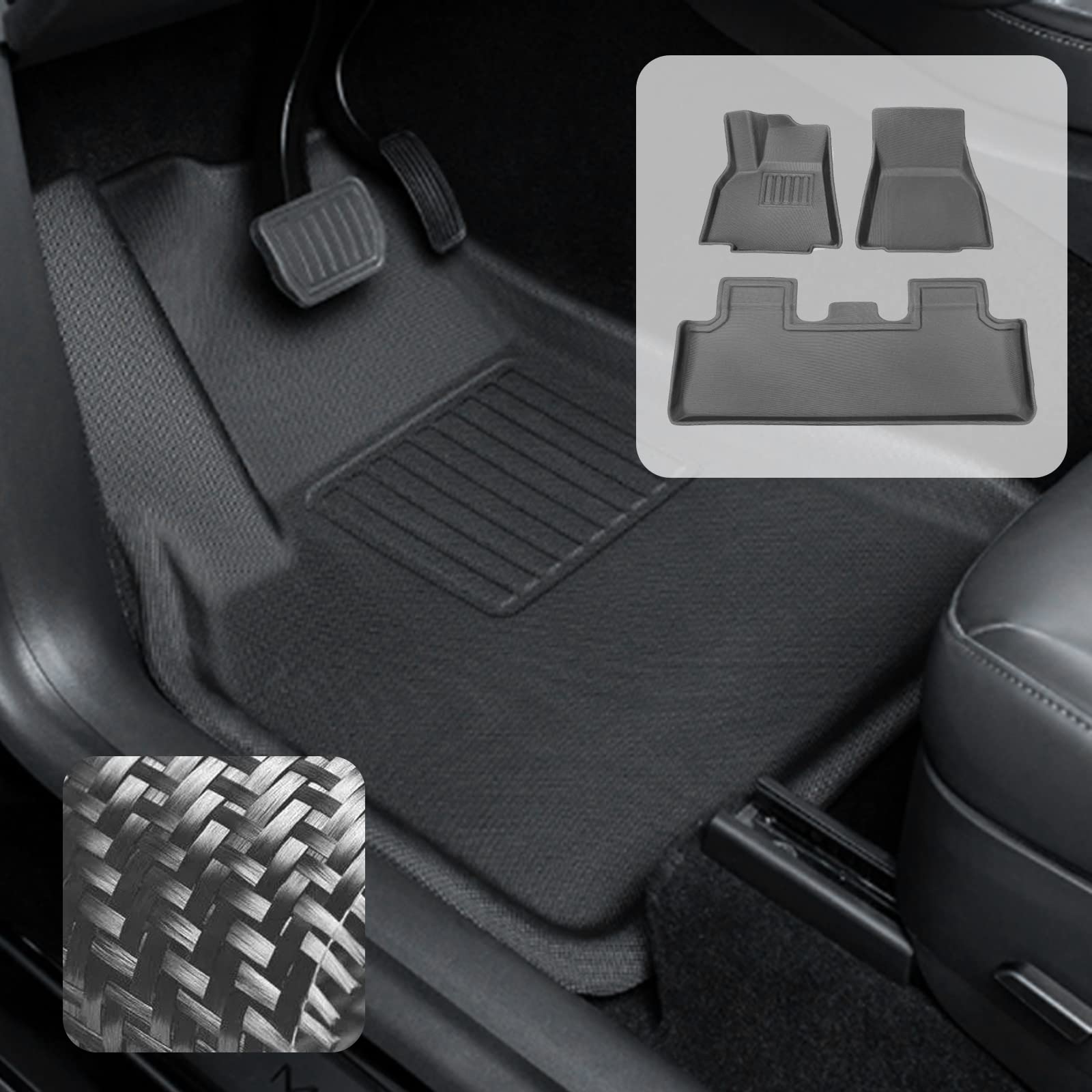 CDEFG Tesla Model Y 2021 2022 Auto Fußmatten Fussmatten Wasserdicht Einfach zu Säubern für 5-Sitzer Model y Premium Allwetter matten vorn+hinten Matten 3D Zubehör von CDEFG