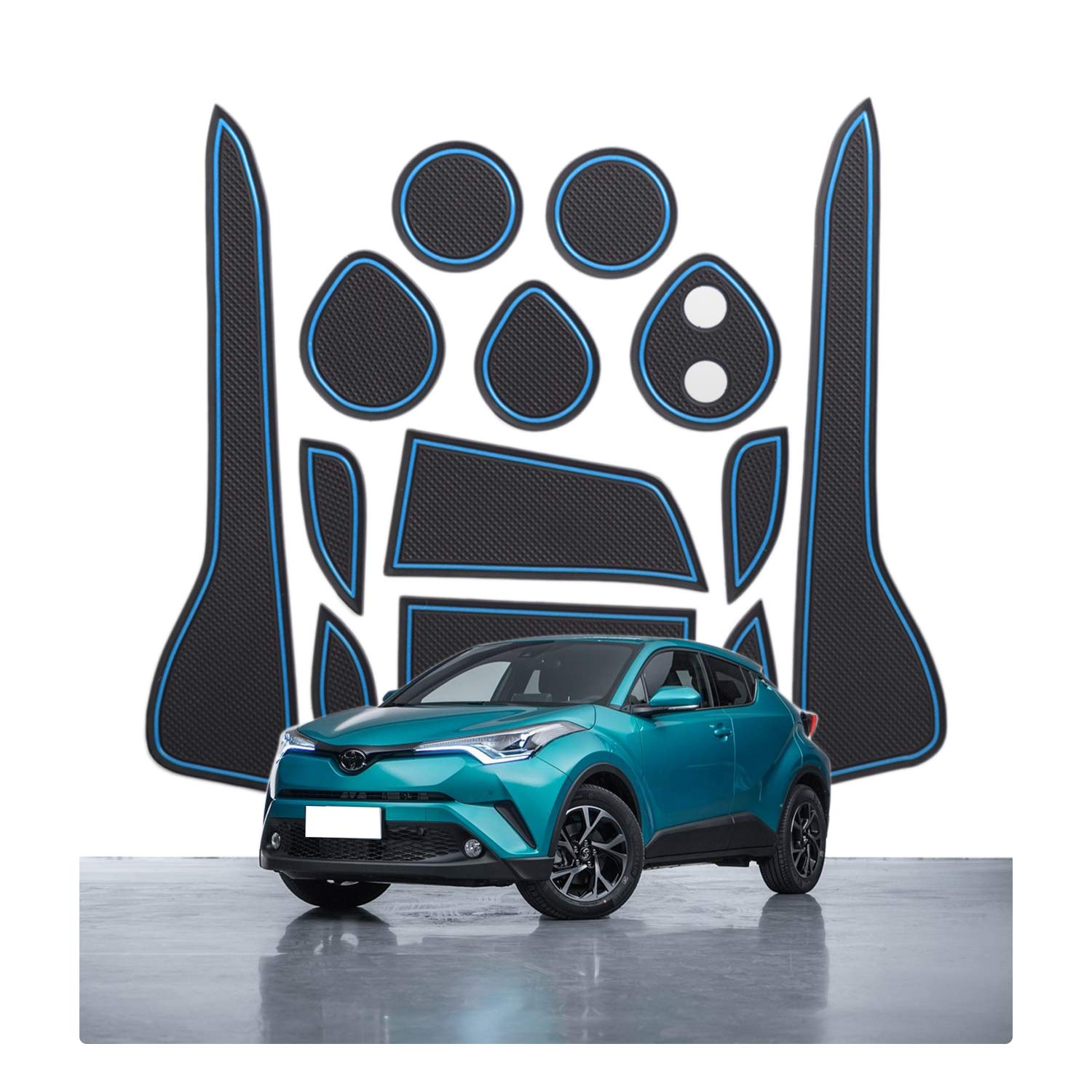 CDEFG Kompatibel mit Toyota C-HR CHR 2016-2021 2022 2023 Gummimatten Auto Antirutschmatten Mittelkonsole C-HR Gummi Matten Becherhalter Automatten Armlehne Aufbewahrung CHR 2023 Zubehör (Blau) von CDEFG