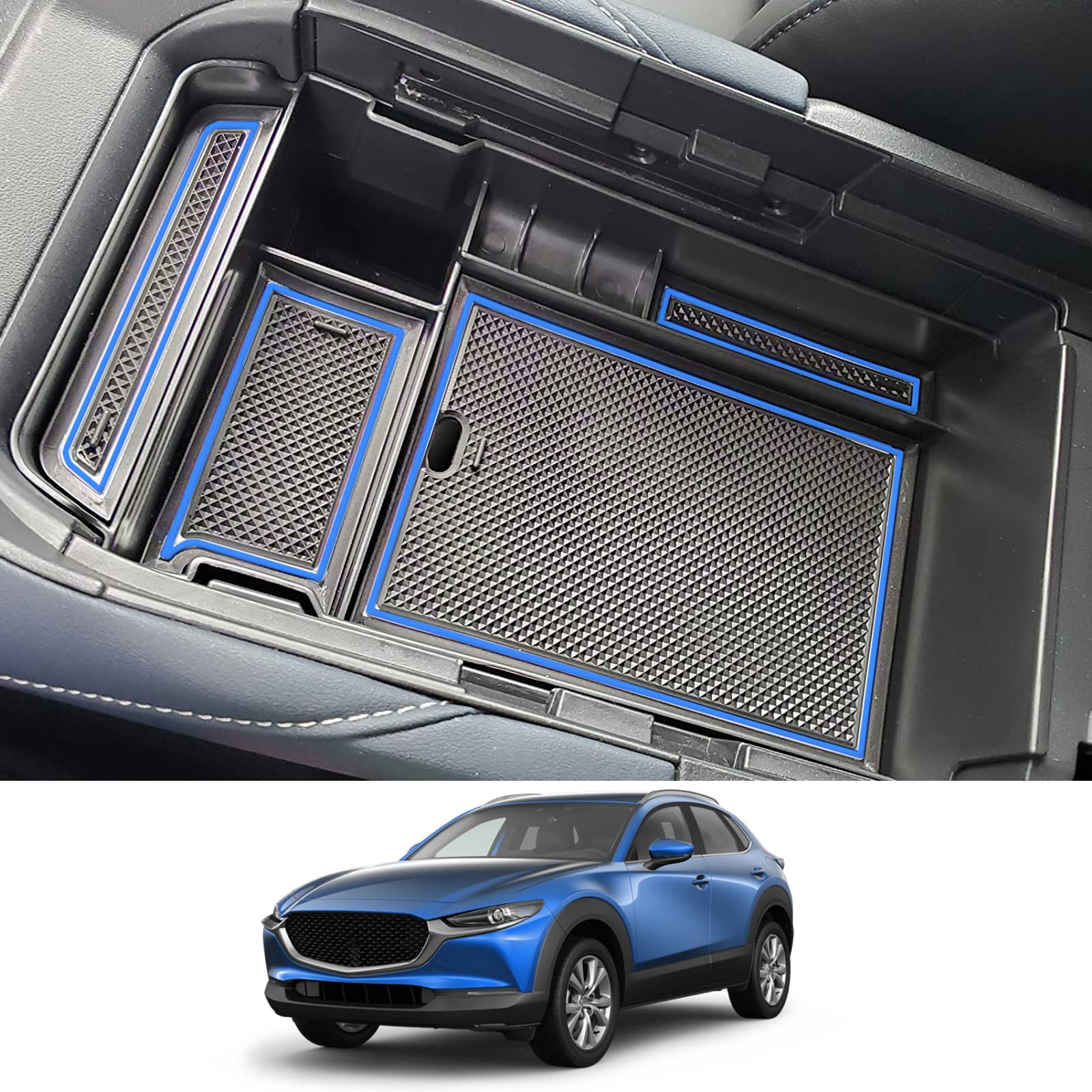 CDEFG Kompatibel mit Mazda CX-30 CX30 2019-2022 2024 2025 Mittelkonsole Armlehne Organizer Armlehnen Aufbewahrungsbox Handschuhfach Aufbewahrung Auto Center Console Tray CX30 2024 Zubehör (Blau) von CDEFG