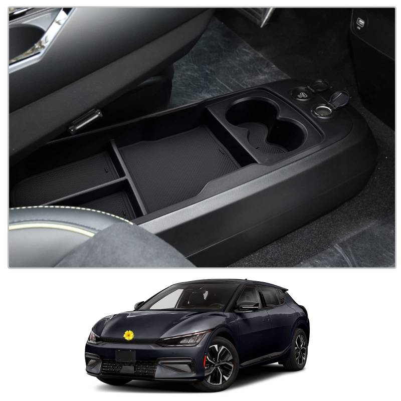 CDEFG Kompatibel mit Kia EV6 2022-2024 2025 Mittelkonsole Organizer Aufbewahrungsbox mit Getränkehalter Handschuhfach EV6 Multifunktionaler Aufbewahrung Auto Center Console Tray EV6 2024 Zubehör von CDEFG