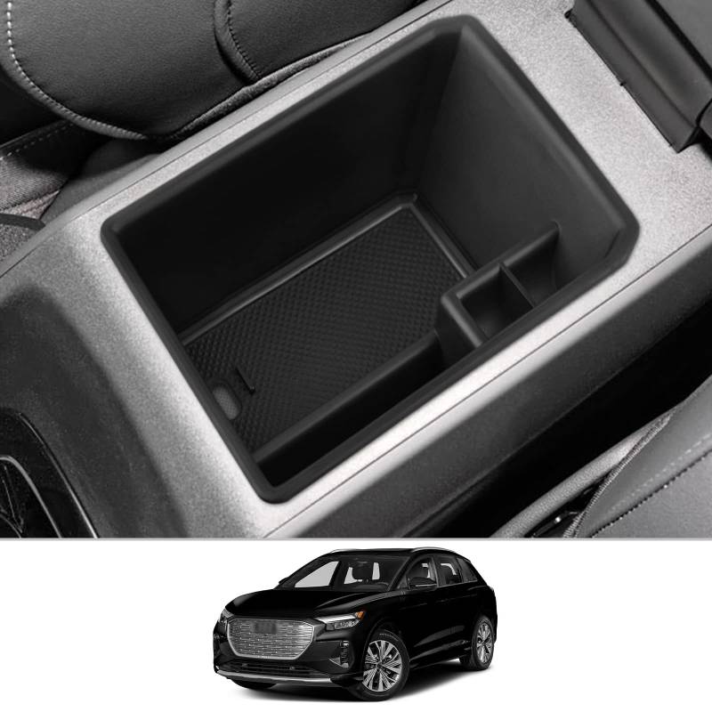 CDEFG Kompatibel mit Audi Q4 Q5 Etron 2021 2022 2023 Mittelkonsole Organizer Q4 Q5 E-tron Aufbewahrungsbox Auto Center Console Tray Q4 Sportback etron 2023 Zubehör (ohne Löcher schwarz) von CDEFG