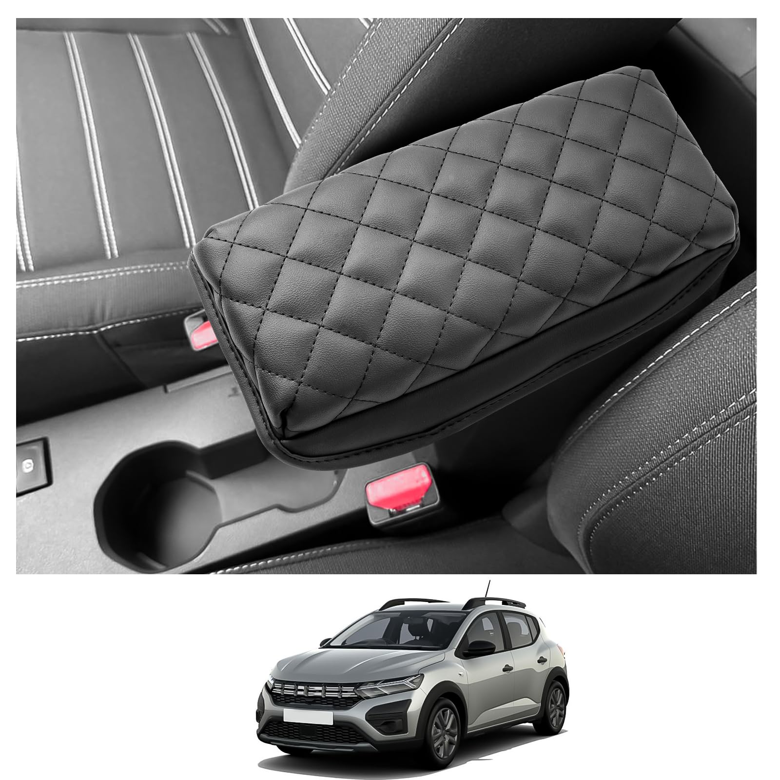 CDEFG Kompatibel mit Dacia Sandero 3 / Sandero Stepway III 2021-2024 Mittelarmlehne Armlehnen Deckel Abdeckung Kratzschutz Mittelkonsole Kunstleder Armlehne Box Cover Auto Zubehör (Verdickte Schwamm) von CDEFG