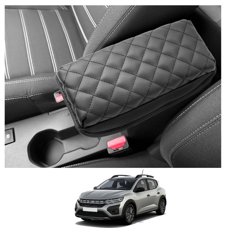 CDEFG Kompatibel mit Dacia Sandero 3 / Sandero Stepway III 2021-2023 2024 2025 Mittelarmlehne Armlehnen Deckel Abdeckung Kratzschutz Mittelkonsole Kunstleder Armlehne Auto Zubehör (Verdickte Schwamm) von CDEFG