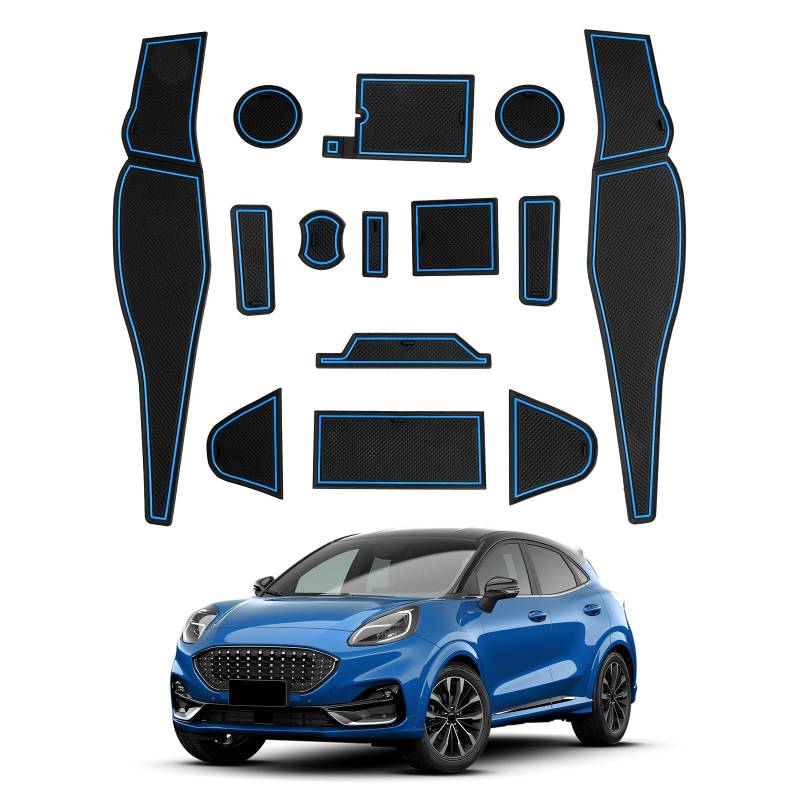 CDEFG Kompatibel mit Ford Puma MK2 2020-2023 2024 Gummimatten Mittelkonsole Antirutschmatten rutschfest Becherhalter Gummi Matte Armlehne Puma MK2 2024 Zubehör (Blau) von CDEFG