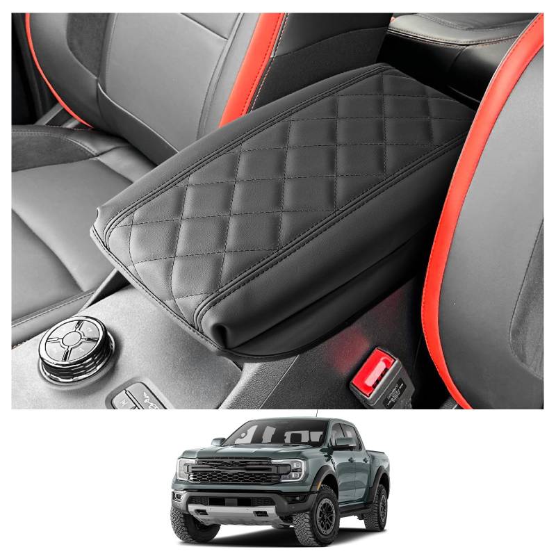 CDEFG Kompatibel mit Ford Ranger T9 2023 2024 2025 Raptor Wildtrak XLT Mittelarmlehne Armlehnen Deckel Abdeckung Kratzschutz Mittelkonsole Kunstleder Armlehne Cover Auto Zubehör (Verdickte Schwamm) von CDEFG