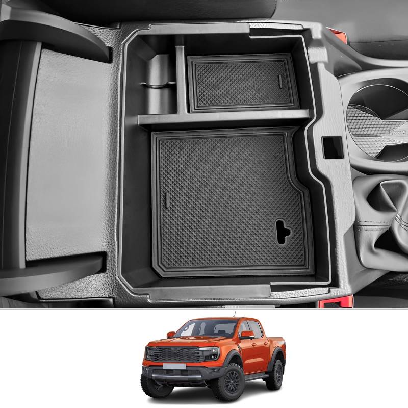 CDEFG Kompatibel mit Ford Ranger T9 2023 2024 2025 Raptor Wildtrak XLT Mittelkonsole Organizer Aufbewahrungsbox Handschuhfach Mittelarmlehne Ranger 2023 Zubehör (Manuelle Handbremse) von CDEFG