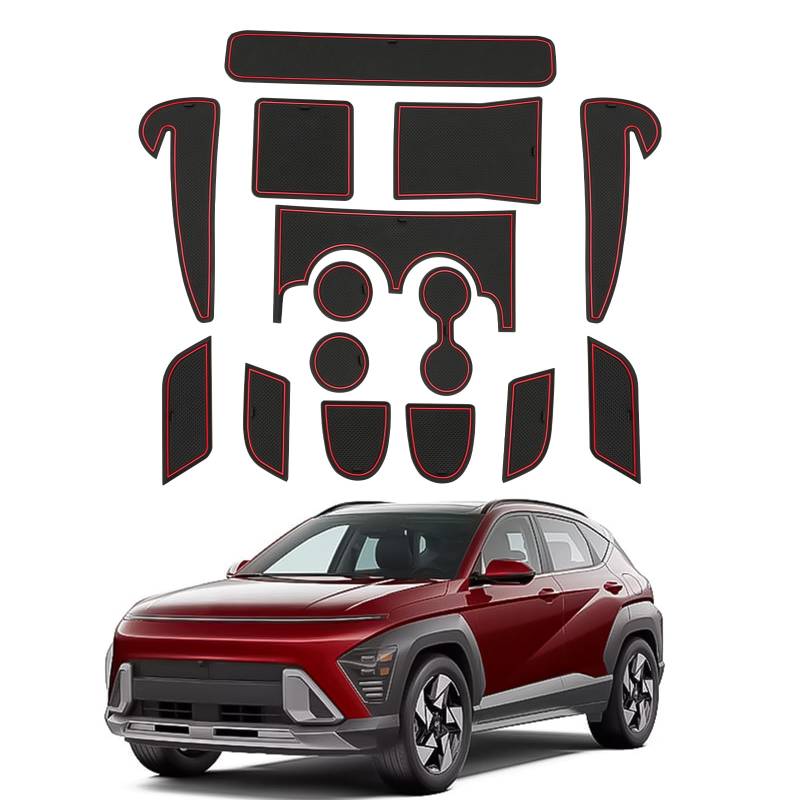 CDEFG Kompatibel mit Hyundai Kona SX2 Hybird 2024 2025 Gummimatten Mittelkonsole Antirutschmatten rutschfest Gummi Auto Matte Kona 2024 Zubehör (SX2 Elektronisch Rot [Benzin]) von CDEFG