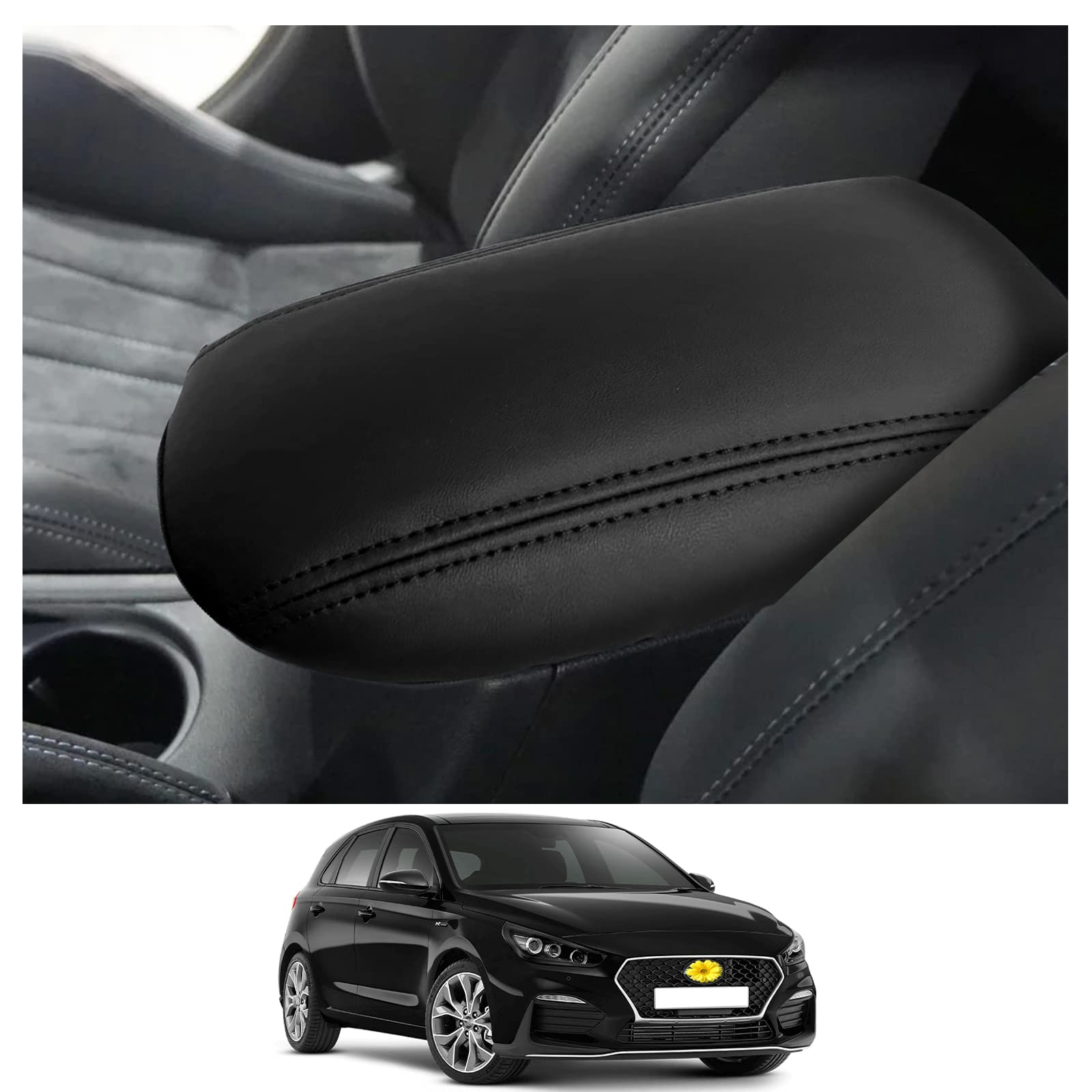 CDEFG Kompatibel mit Hyundai i30 PD 2017-2022 2023 I30N fastback Mittelarmlehne Armlehnen Deckel Kratzschutz Mittelkonsole Armlehne Abdeckung Center Console Cover I30 N Zubehör (Schwarz Linie) von CDEFG