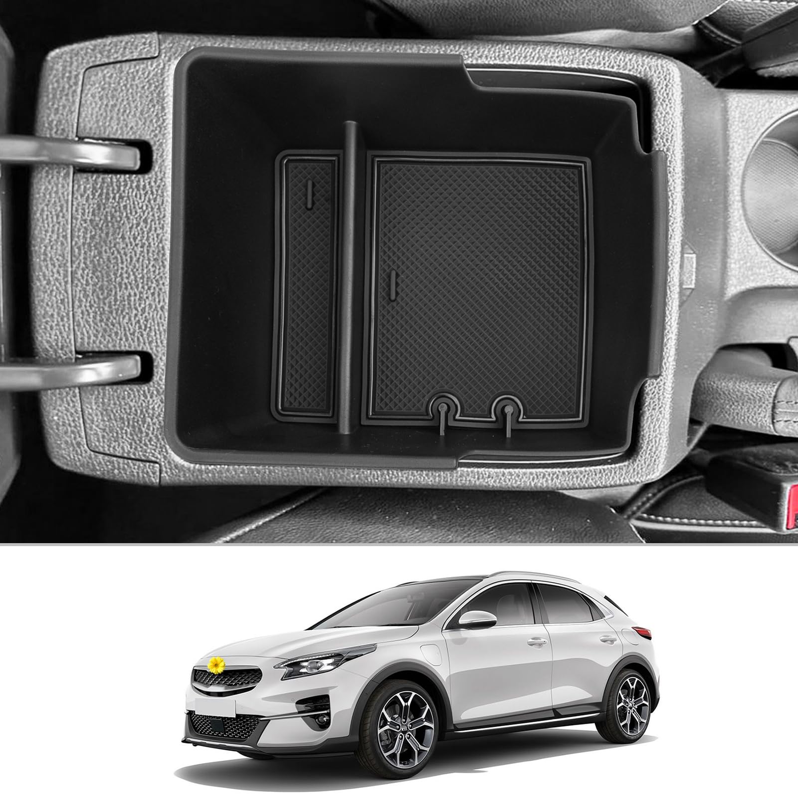 CDEFG Kompatibel mit Kia Ceed SW Proceed GT 2018-2023 2024 Mittelkonsole Organizer Aufbewahrungsbox XCeed GT Aufbewahrung Auto Center Console Tray Ceed SW 2024 Zubehör (Schwarz 2) von CDEFG