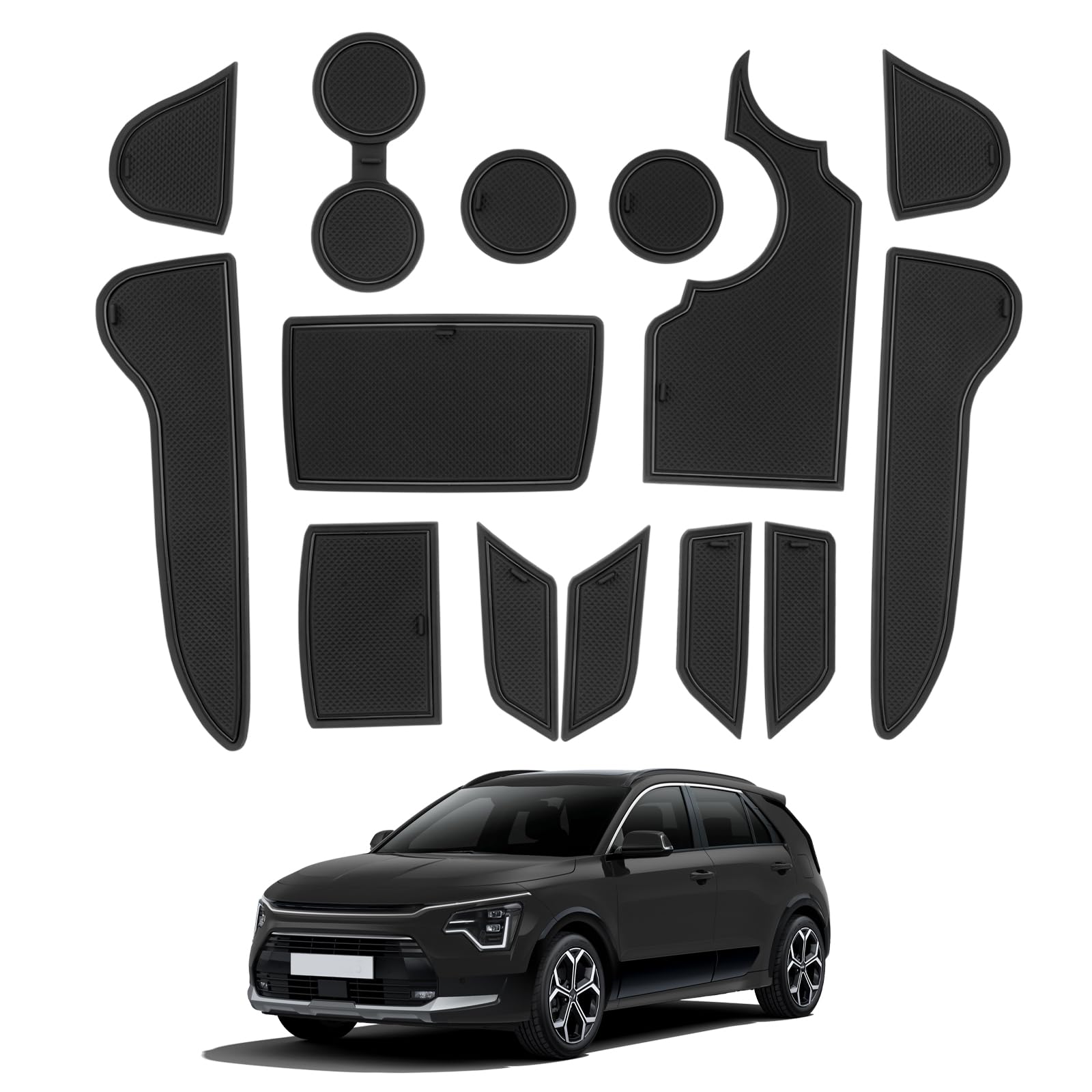 CDEFG Kompatibel mit Kia NIRO SG2 e-NIRO EV 2022-2024 2025 Gummimatten Mittelkonsole Antirutschmatten rutschfest Becherhalter Non-Slip Gummi Auto Matte NIRO SG2 Hybrid Zubehör (Schwarz) von CDEFG