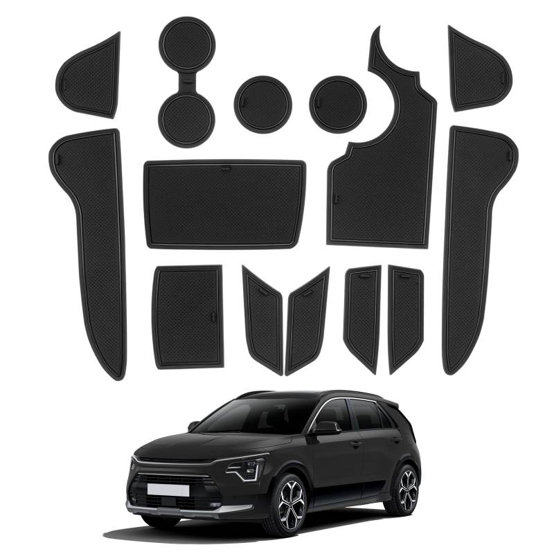 CDEFG Kompatibel mit Kia NIRO SG2 e-NIRO EV 2022-2024 2025 Gummimatten Mittelkonsole Antirutschmatten rutschfest Becherhalter Non-Slip Gummi Auto Matte NIRO SG2 Hybrid Zubehör (Schwarz) von CDEFG