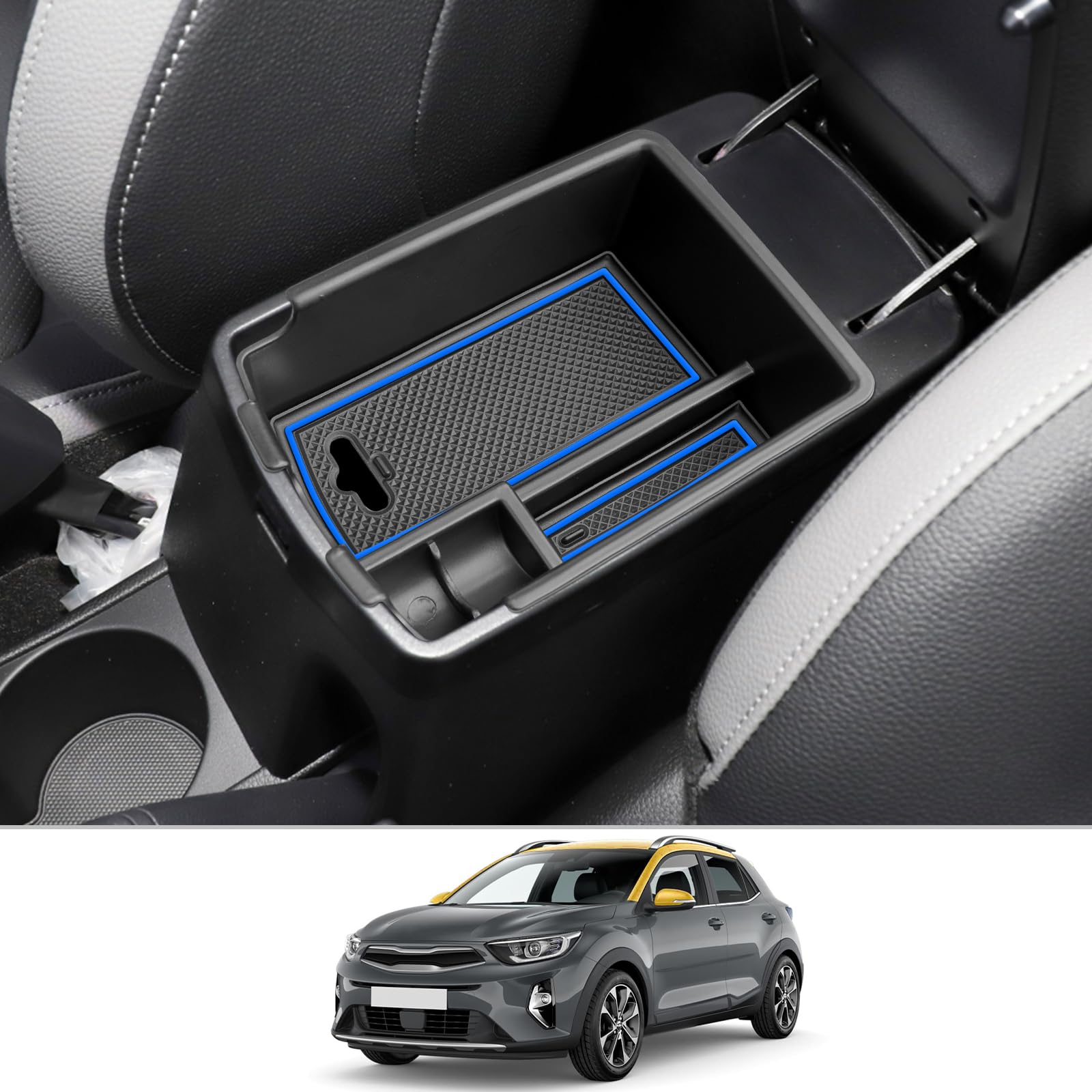 CDEFG Kompatibel mit Kia Stonic Rio 2018-2023 2024 Mittelkonsole Organizer Aufbewahrungsbox Zentrale Steuerung Auto Center Console Tray Stonic Rio 2024 Zubehör (Blau) von CDEFG