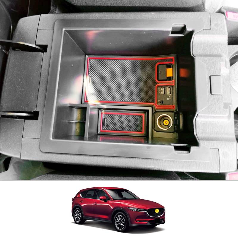 CDEFG Kompatibel mit Mazda CX-5 CX5 KF 2017-2022 2023 Mittelkonsole Organizer Aufbewahrungsbox CX 5 2023 Aufbewahrung Auto Center Console Tray CX-5 KF 2022 Zubehör (Rot) von CDEFG