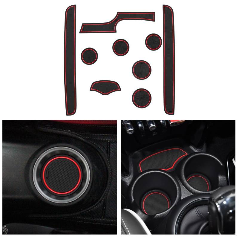 CDEFG Kompatibel mit Mini Cooper F56 2015-2022 2023, Gummimatten Cooper Mittelkonsole Antirutschmatten rutschfest Becherhalter Gummi Matte Armlehne Cooper F56 Zubehör (Rot) von CDEFG