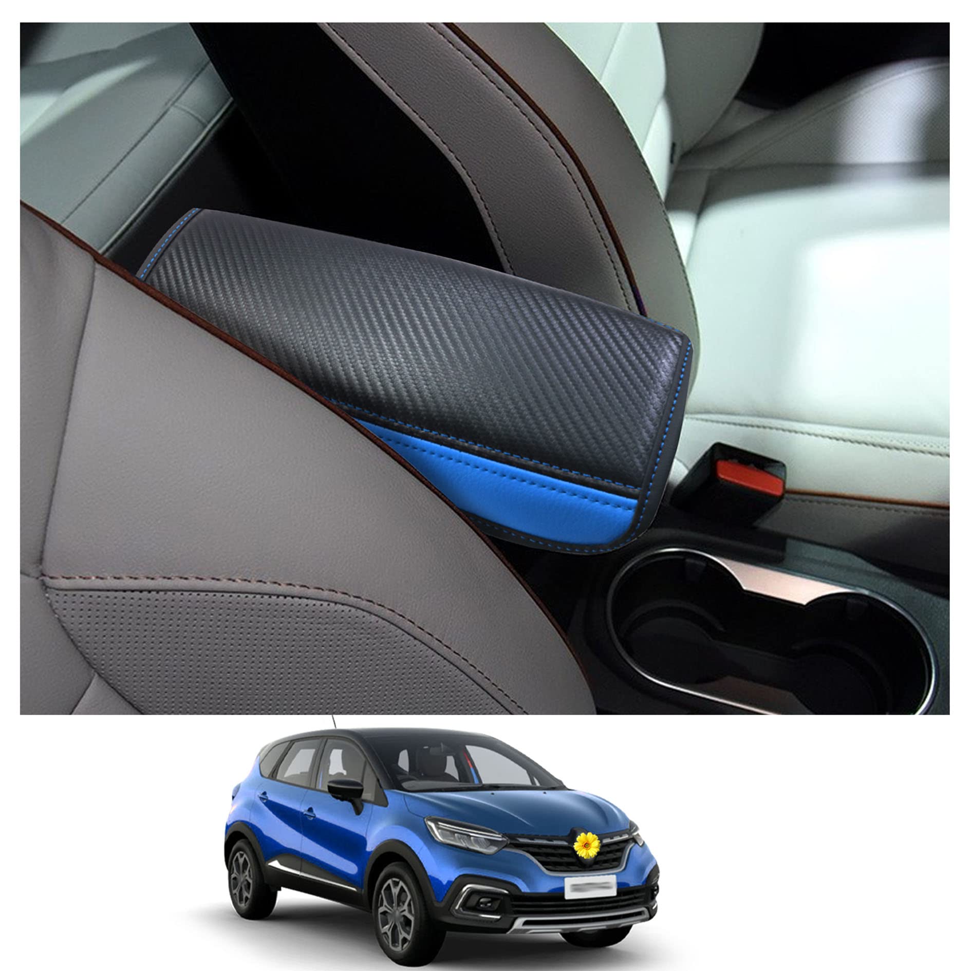 CDEFG Kompatibel mit Renault Captur 2 2020-2023 2024 Mittelarmlehne Armlehnen Deckel Kratzschutz Mittelkonsole Kunstleder Armlehne Abdeckung Center Console Cover Auto Zubehör (Blau) von CDEFG