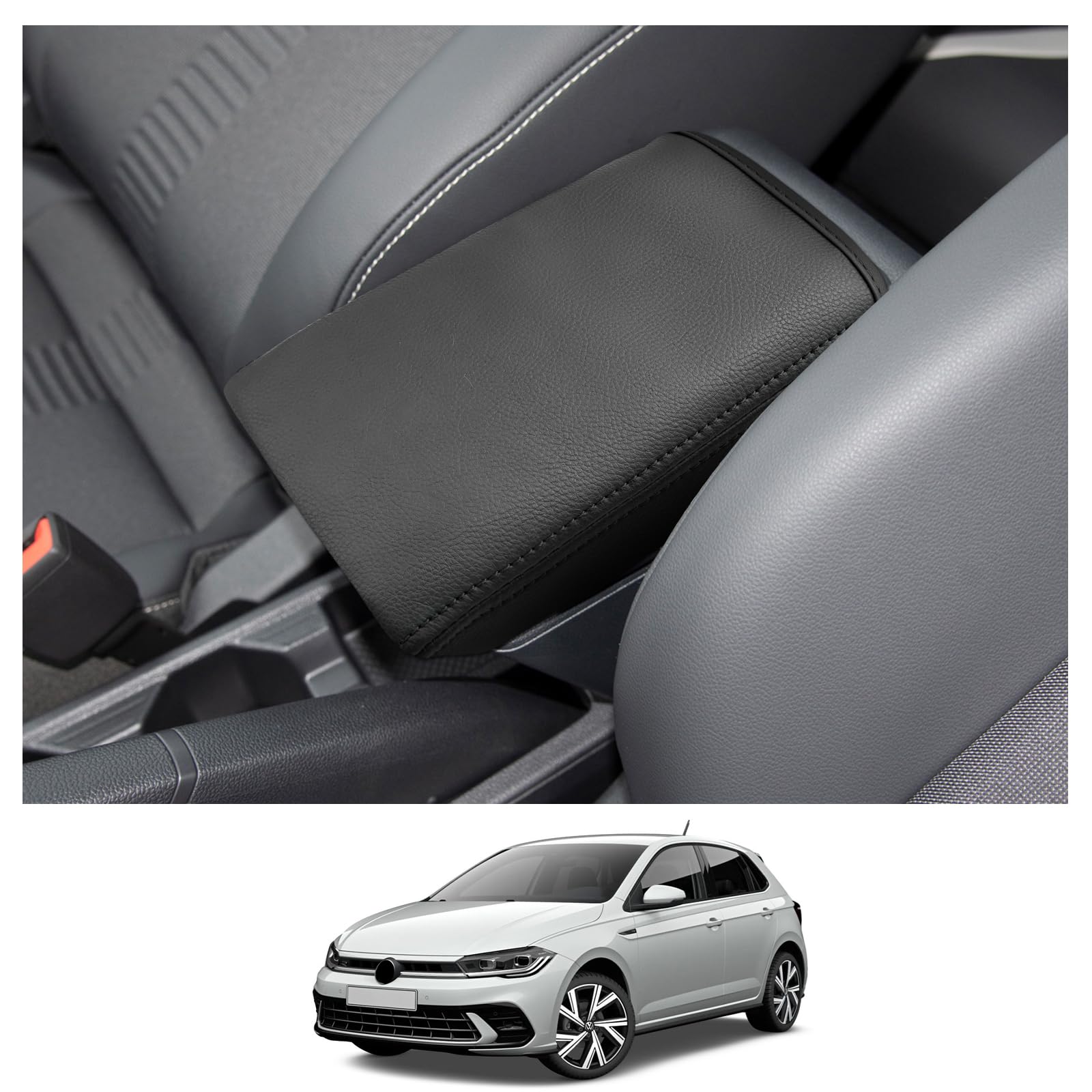 CDEFG Kompatibel mit Seat Ibiza 6F Arona 2018-2023 2024 Mittelarmlehne Abdeckung Armlehnen Deckel Kratzschutz Mittelkonsole Kunstleder Armlehne Box Cover Auto Schutz Kastendeckel Zubehör (Schwarz) von CDEFG