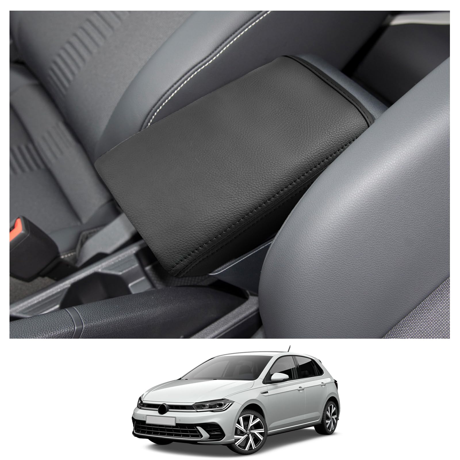 CDEFG Kompatibel mit Seat Ibiza 6F Arona 2018-2023 Mittelarmlehne Abdeckung Armlehnen Deckel Kratzschutz Mittelkonsole Kunstleder Armlehne Box Cover Auto Schutz Kastendeckel Zubehör (Schwarz) von CDEFG