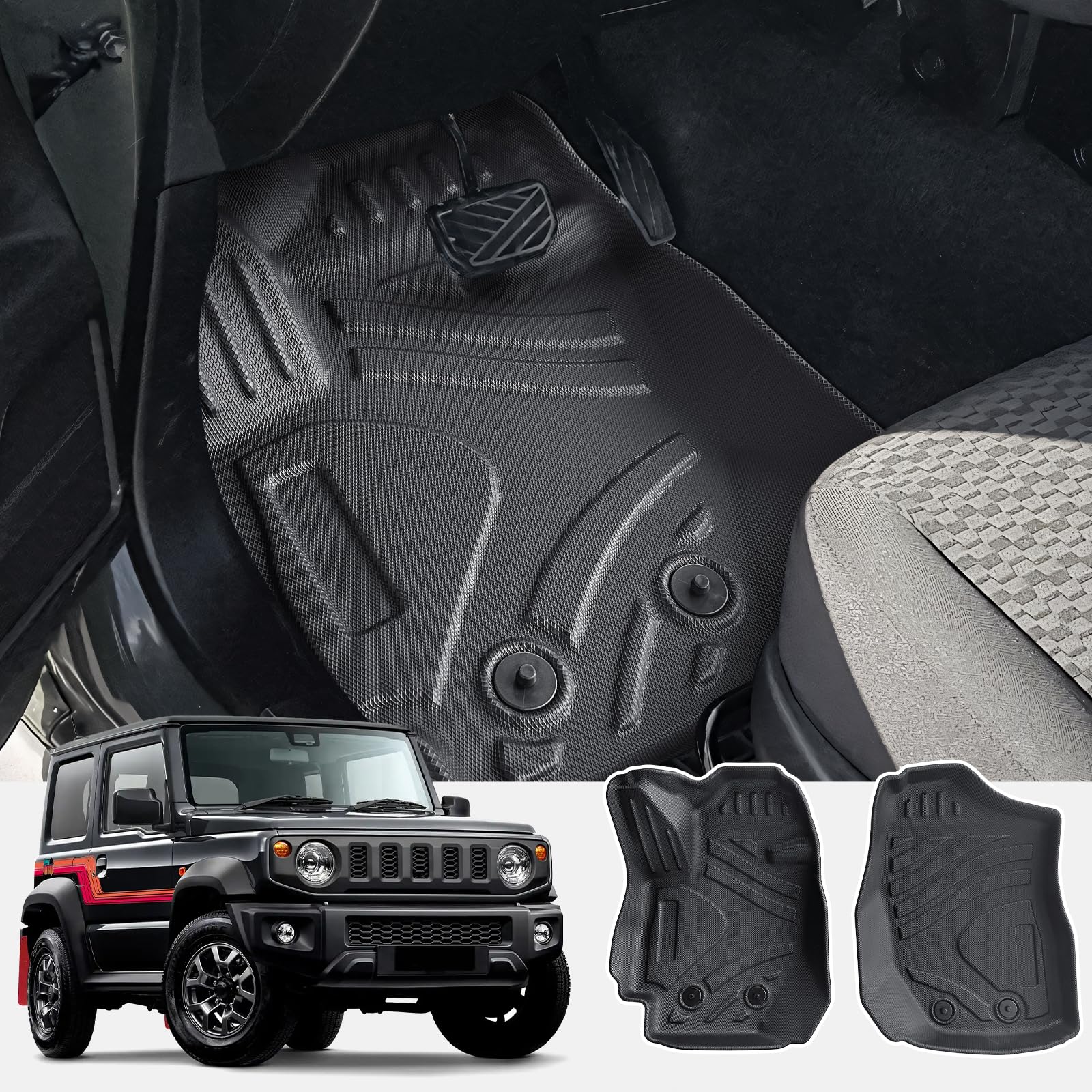 CDEFG Kompatibel mit Suzuki Jimny 2021-2024 2025 JB64 JB74 Fußmatten, Jimny Automatikgetriebe Fussmatten TPE Wasserdicht Einfach zu Säubern Premium Allwetter Gummimatten vorn+hinten Matten Zubehör CDEFG Kompatibel mit Suzuki Jimny 2021-2024 2025 JB64 JB74 Fußmatten, Jimny Automatikgetriebe Fussmatten TPE Wasserdicht Einfach zu Säubern Premium Allwetter Gummimatten vorn+hinten Matten Zubehör von CDEFG