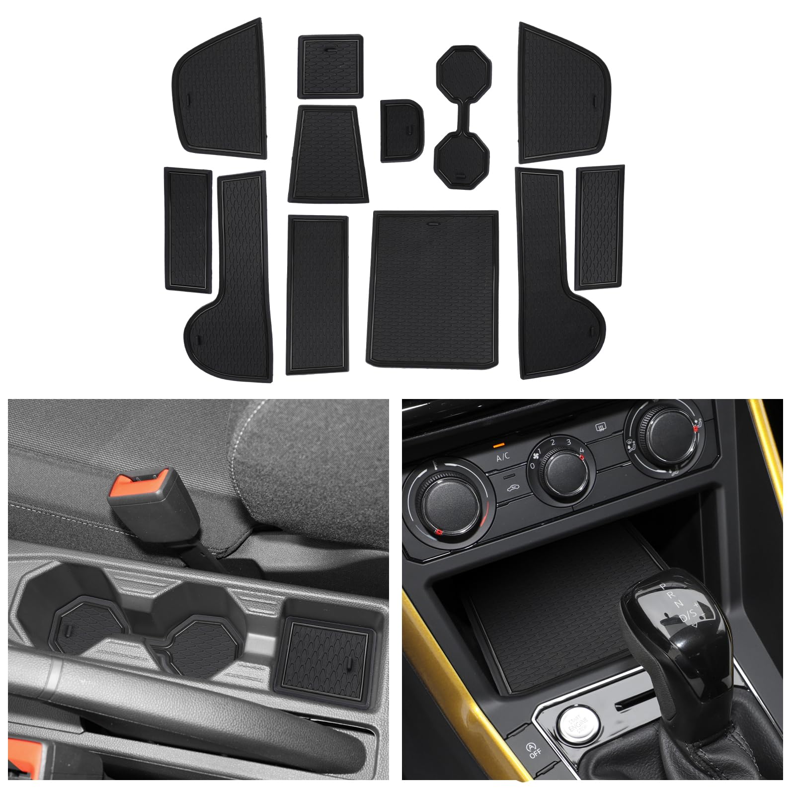 CDEFG Kompatibel mit VW Polo AW MK6 2018-2023 2024 Gummimatten Mittelkonsole rutschfest Antirutschmatten Anti-Staub Becherhalter Gummi Matte Armlehne Aufbewahrung Polo Zubehör (Schwarz) von CDEFG