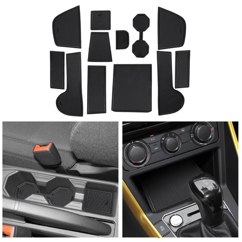 CDEFG Kompatibel mit VW Polo AW MK6 2018-2023 2024 Gummimatten Mittelkonsole rutschfest Antirutschmatten Anti-Staub Becherhalter Gummi Matte Armlehne Aufbewahrung Polo Zubehör (Schwarz) von CDEFG