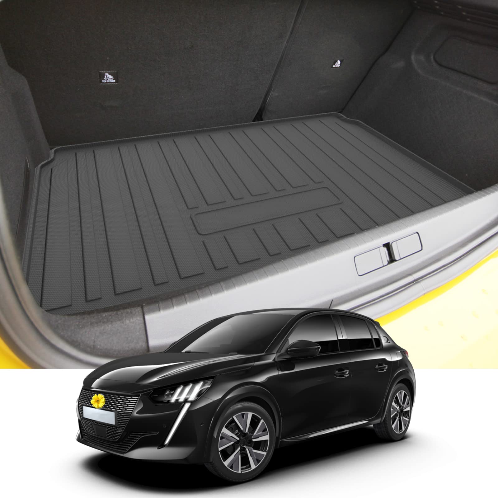 CDEFG Peugeot 208 e-208 2020-2022 2023 Kofferraumwanne, 208 Kofferraummatten Matten Wasserdicht Anti-Staub Wanne 208 Car Cargo Trunk Tray Auto 208 e208 2022 Zubehör von CDEFG