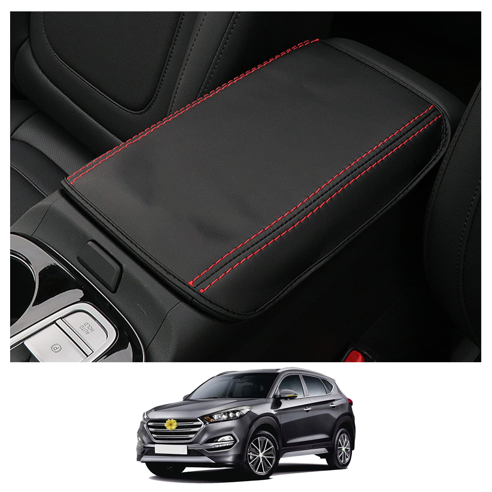 CDEFG Kompatibel mit Hyundai Tucson NX4 2022 2021 2023 Mittelarmlehne Armlehnen Deckel Abdeckung Kratzschutz Mittelkonsole Schutz Kunstleder Armlehne Box Center Console Cover Auto Tucson 2022 Zubehör von CDEFG