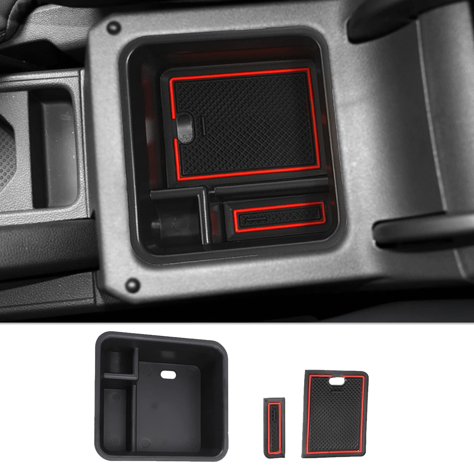 CDEFG Kompatibel mit VW T-Cross T Cross 2018-2023 2024 Mittelkonsole Armlehne Aufbewahrungsbox Multifunktionaler Aufbewahrung Auto Center Console Organizer Tray T Cross Zubehör (Rot) von CDEFG