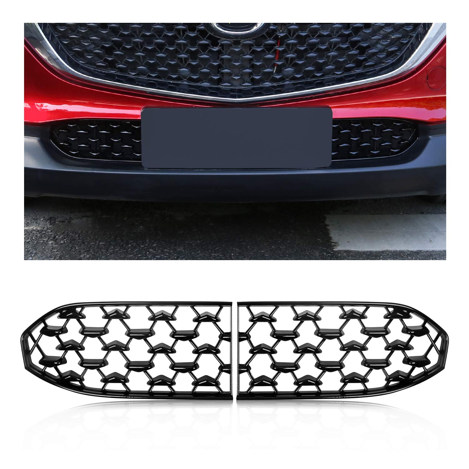 CDEFG Kompatibel mit Mazda CX30 CX-30 2019-2023 2024 Front Kühlergrille Frills Frontstoßstangenmaske Auto Grill Modifiziertes Zubehör [2 Stück] von CDEFG