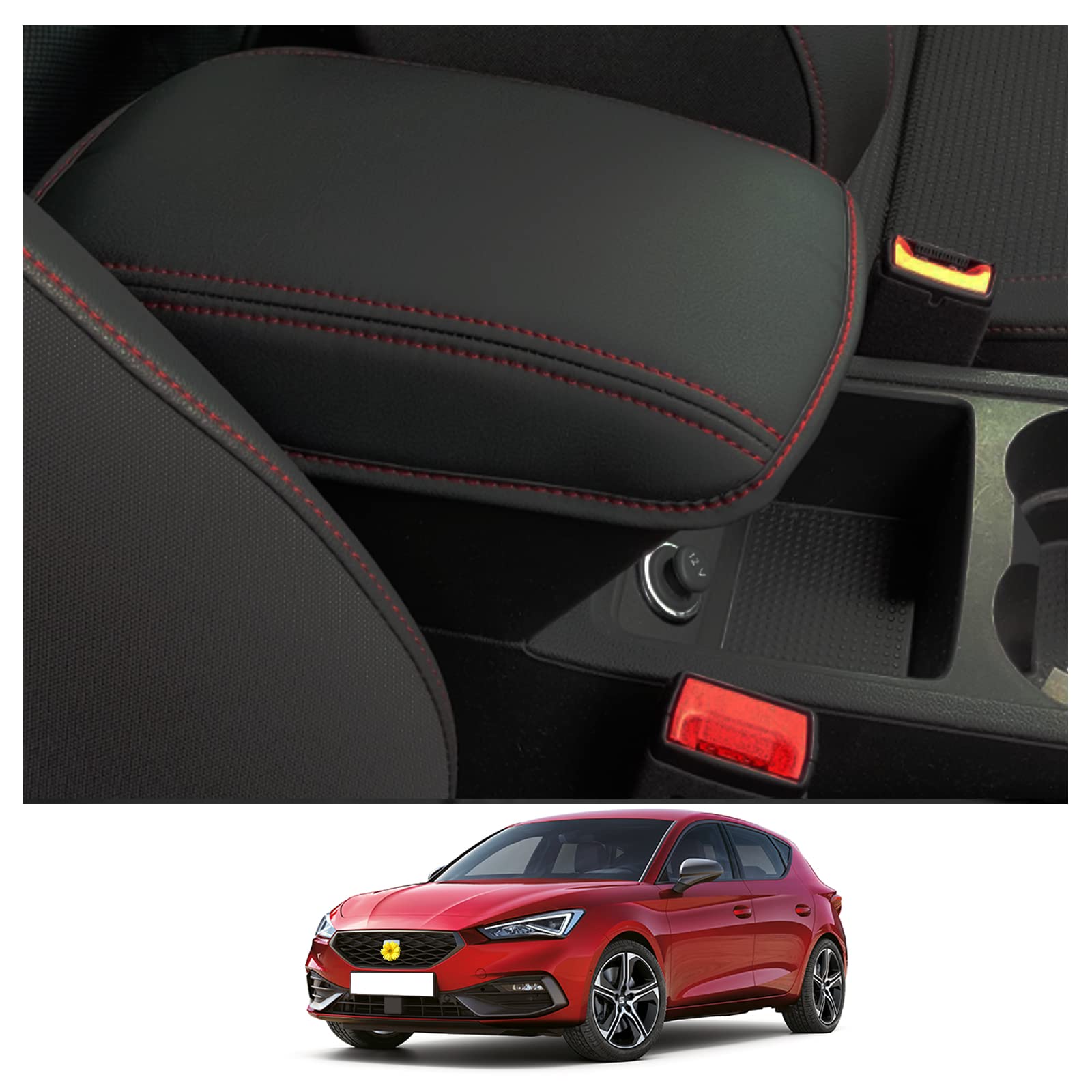 CDEFG Seat Leon 5F MK3 2013-2019 Armlehnen Deckel Abdeckung Kratzschutz Leon 5F Mittelkonsole Kunstleder Armlehne Box Cover Auto Leon 5F Zubehör (Red Line) von CDEFG