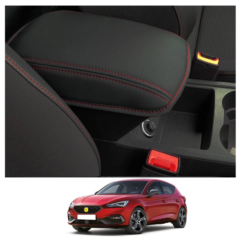 CDEFG Seat Leon 5F MK3 2013-2019 Armlehnen Deckel Abdeckung Kratzschutz Leon 5F Mittelkonsole Kunstleder Armlehne Box Cover Auto Leon 5F Zubehör (Red Line) von CDEFG