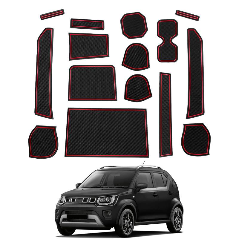 CDEFG Kompatibel mit Suzuki Ignis 2017-2023 2024 Gummimatten Mittelkonsole Ignis Antirutschmatten Ignis rutschfest Anti-Staub Becherhalter Armlehne Gummi Matte Auto Ignis 2024 Zubehör (Rot) von CDEFG
