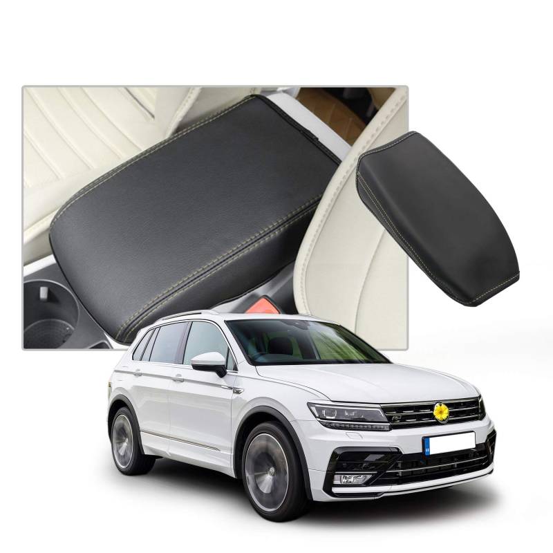 CDEFG Kompatibel mit VW Tiguan 2 2016-2022 2023 / Seat Tarraco FR Armlehnen Deckel Abdeckung Kratzschutz Mittelkonsole Kunstleder Armlehne Box Cover Auto R Line Tarraco Zubehör (Beige Linie) von CDEFG