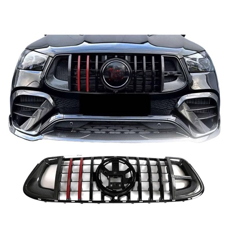 Racing-Kühlergrill kompatibel for Benz GLE-Klasse W167 C167 GLE63 kompatibel for AMG 2021UP Echtkarbon-Frontnieren-Stoßstangengrill von CDQMTGCM