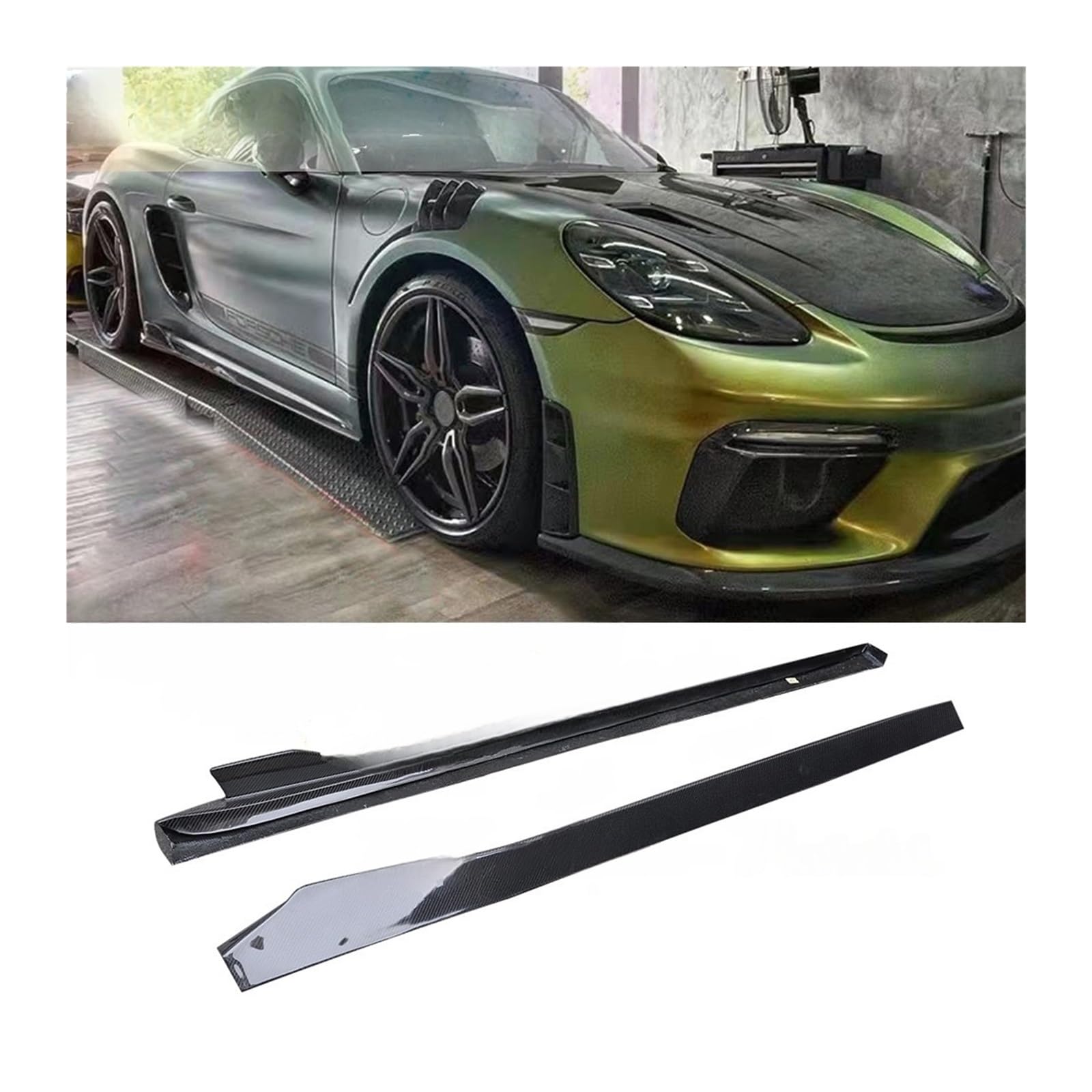 Seitenschweller-Erweiterungen aus echtem Carbonfaser-Spoiler passend Kompatibel Für Porsche 718, Kompatibel Für Cayman, Kompatibel Für Boxster (2016–2020) Auto-Tuning(Carbon Fiber) von CDQMTGCM