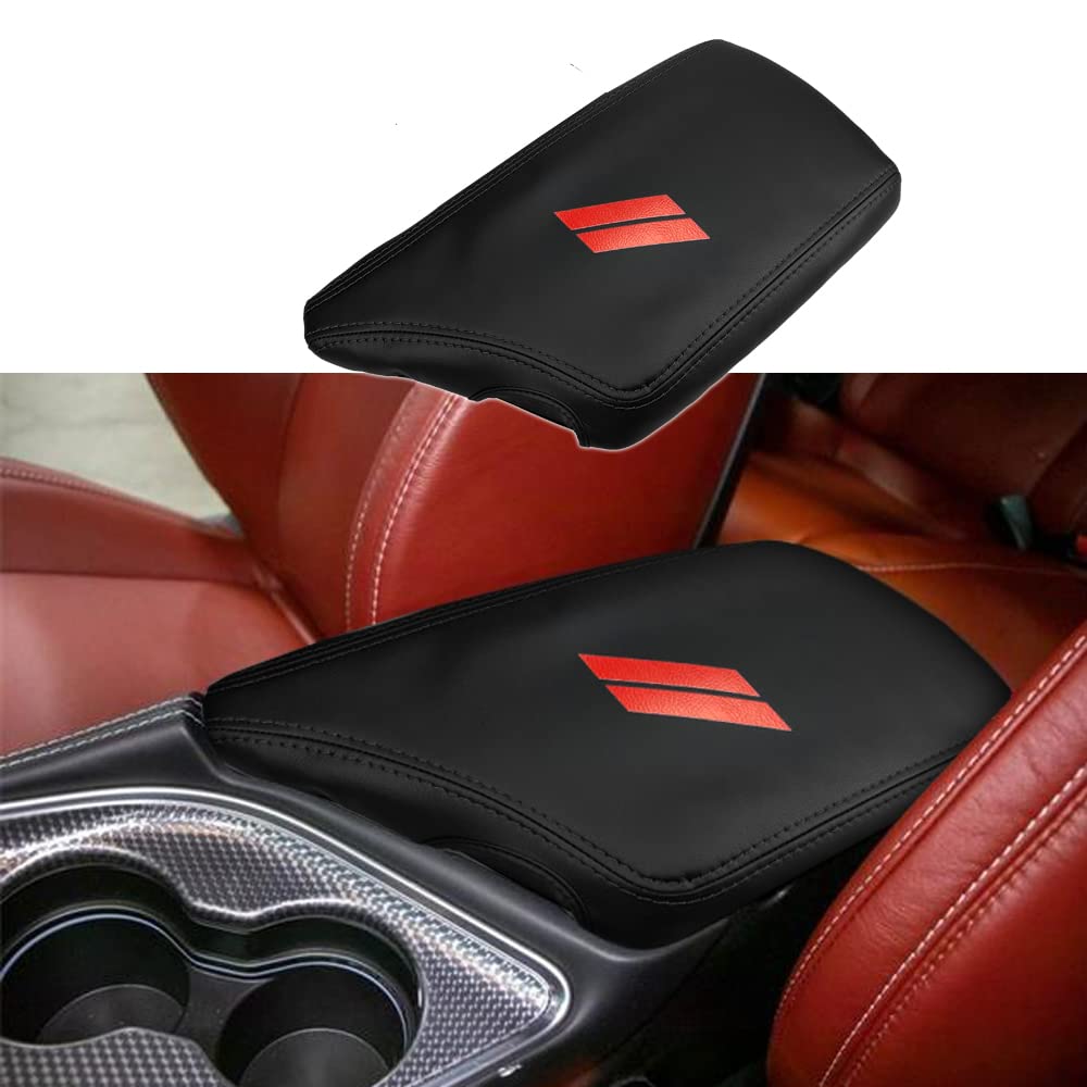 CEBAT Leder Mittelarmlehne Abdeckung,Mittelkonsole Armlehnenbezug,Armlehnenbezüge,Center Console Pad Cover für Dodge 2015-2023 Challenger (Schwarze Stiche) von CEBAT