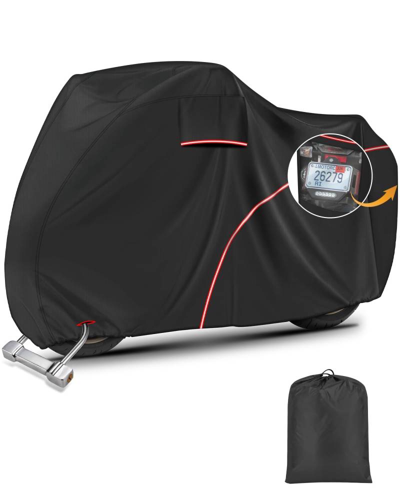 CEMOFE Motorrad Abdeckplane 300D Motorrad Abdeckplane Outdoor mit Kennzeichen Fenster Motorradabdeckung Luftdurchlässig mit Schlosslöchern UV Schutz Regen Schnee für Moped Roller (245 x 105 x 125cm) von CEMOFE