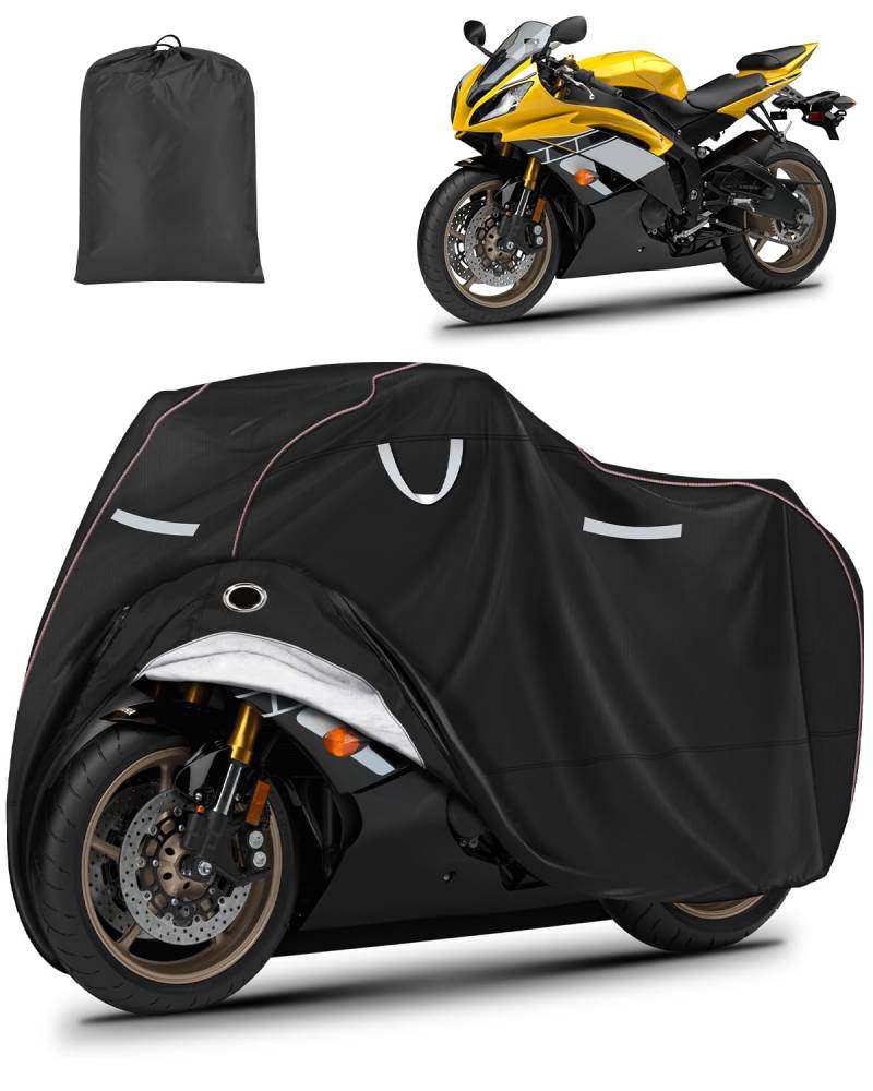 CEMOFE Motorradabdeckung Outdoor XL Motorrad Abdeckplane mit Innenfutter Motorraddplane mit Kennzeichenfenster und Schlosslöchern Schutz vor UV Regen Schnee Staub für Moped Roller (245 x 105 x 125cm) von CEMOFE