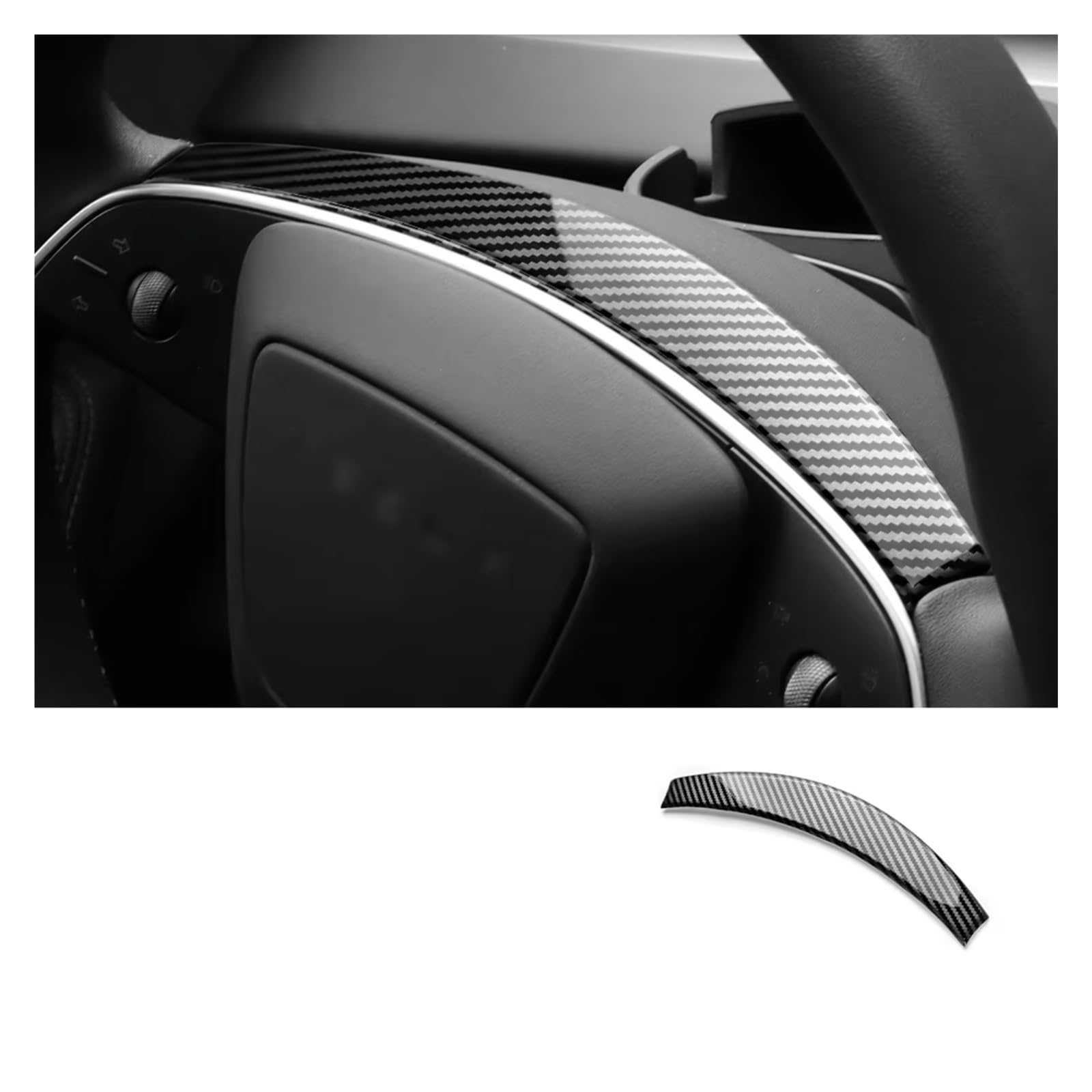 Auto Dekorative Für Tesla Für Modell 3 Für Highland 2024 Trim Neue Model3 Auto Innen ABS Carbon Fiber Lenkrad Rahmen Abdeckung Innenzubehör(Wheel Top) von CENAP