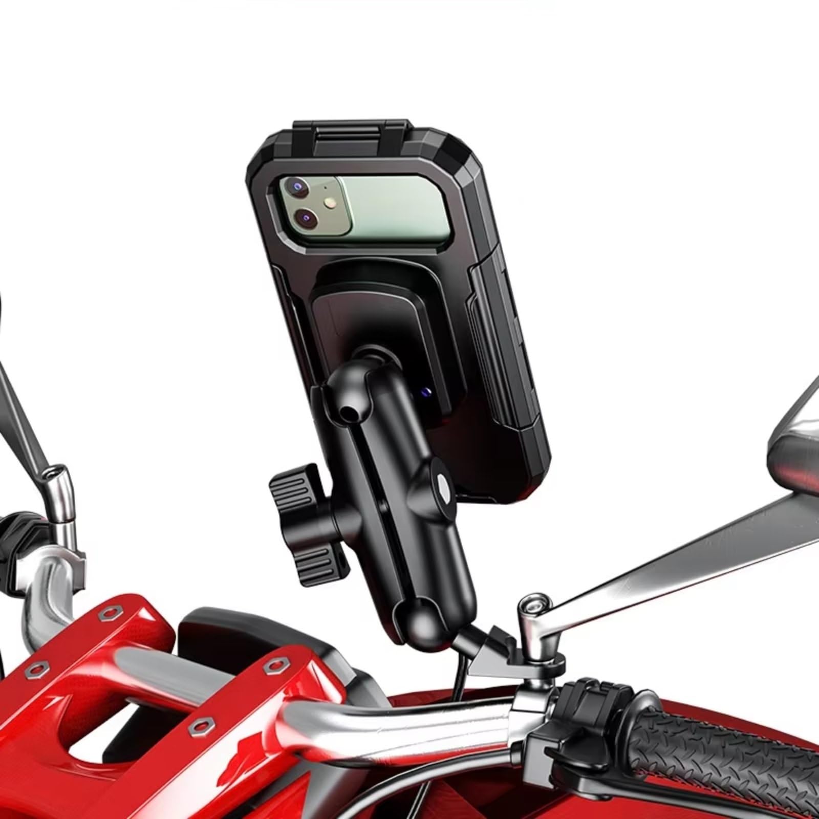Handyhalter Fahrrad Gabelschaft Motorrad Halterung GPS Navigation Lenker Spiegel Aluminium 1 "Ball Basis Handyhalterung Fahrrad(L for Mirror) von CENAP