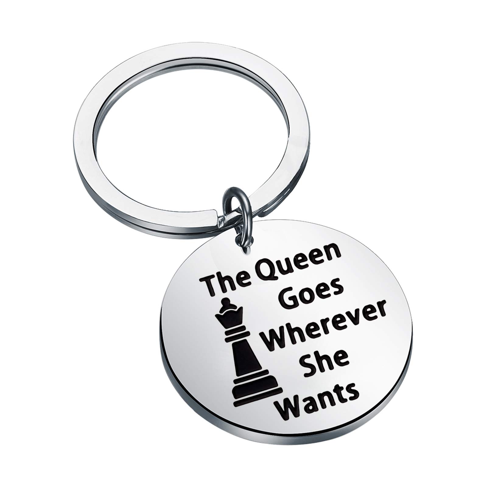 CENWA Schach Schlüsselanhänger Schachspieler Geschenk Schachliebhaber Geschenk The Queen Goes Wherever She Wants Schlüsselanhänger, Stahlfarbe, 3.0 CENWA Schach Schlüsselanhänger Schachspieler Geschenk Schachliebhaber Geschenk The Queen Goes Wherever She Wants Schlüsselanhänger, Stahlfarbe, 3.0 von CENWA