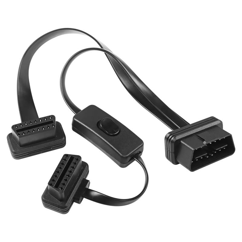 CERRXIAN 0,45 m/1,47 ft OBD-II OBD2 16-poliger Stecker auf Dual-Buchse, Flacher Splitter-Verlängerungskabel-Adapter mit Schalter von CERRXIAN