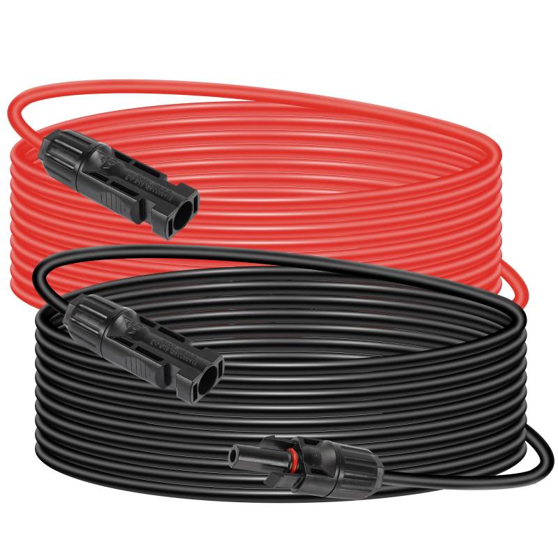CERRXIAN 10AWG 16FT Solar-Verlängerungskabel mit blankem Draht mit Buchse und Stecker mit O-Ring für Solarmodule, Laderegler (Schwarz + Rot) von CERRXIAN